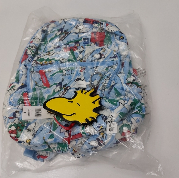Vera Bradley Ski Slope Snoopy Campus Backpack & Woodstock Coin Purse Key Ring NW - Picture 1 of 5
